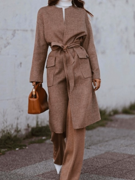

Winter Crew Neck Plain Loosen Daily Work Formal Outerwear, As picture, Coats