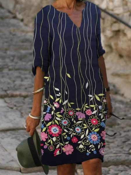 

Loosen Floral V Neck Dresses, Black, Mini Dresses