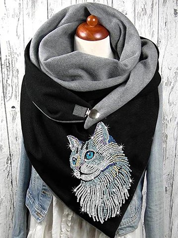 

Black Cat Graphic Gift Triangle Scarf, As picture, Scarfs