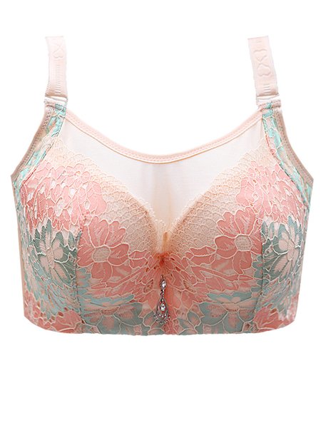 

Women's Plus Size Thin Lace Adjustable Bra, Pink, Bra&Bra Sets
