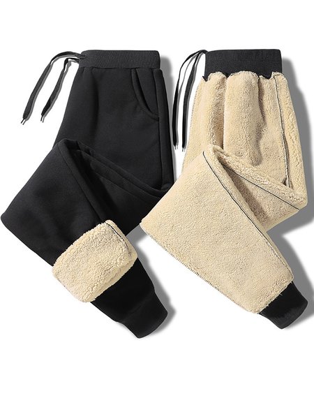 

Men's Winter Plus Velvet Padded Drawstring Sweatpants, Black, Pants
