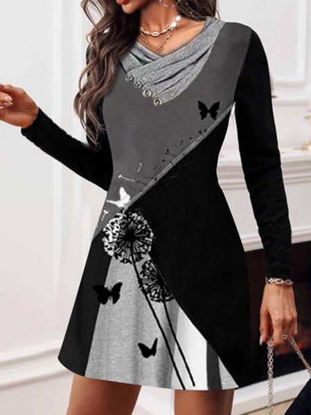 

Color Block Cotton Casual Dresses, Black, Casual Dresses