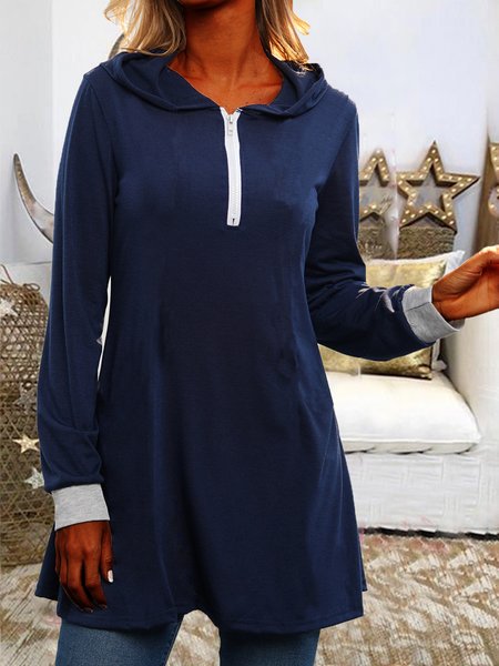 

Loosen Solid Casual Shirts & Tops, Blue, Long sleeve tops