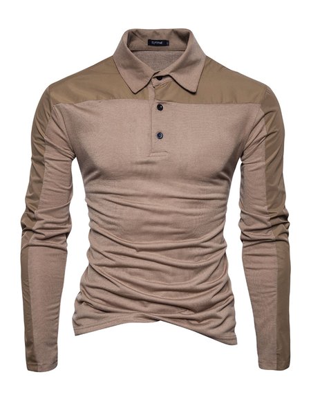 

Long Sleeve Lapel Casual Shirts & Tops, Coffee, polo
