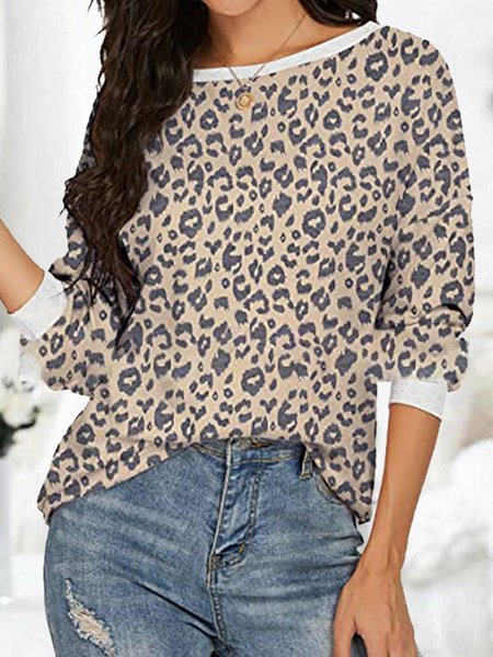 

Leopard Crew Neck Statement Shirts & Tops, Tops