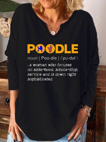 

Poodle Noun Printed V Neck Tops, Black, Long sleeves