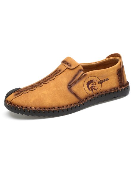 

Simple Hand-stitched Casual Leather Shoes, Yellow brown, Men's flat & loafers