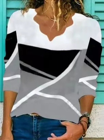 

Geometric Cotton Blends Casual Shirts & Tops, Multicolor, Long sleeve tops
