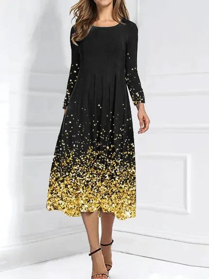 

Casual Crew Neck Knitting Dress, Black, Midi Dresses