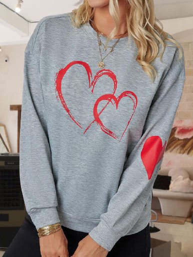 

Geometric Printed Crew Neck Casual Long Sleeve Sweatshirt, Gray, Sweatshirts & Hoodies