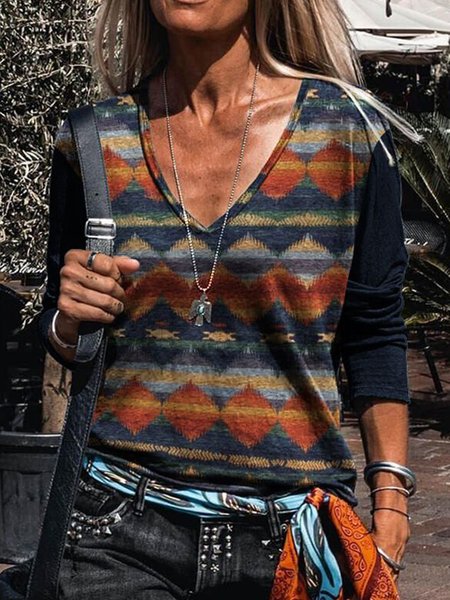 

Loosen Tribal V Neck Shirts & Tops, Multicolor, Tees & T-shirts
