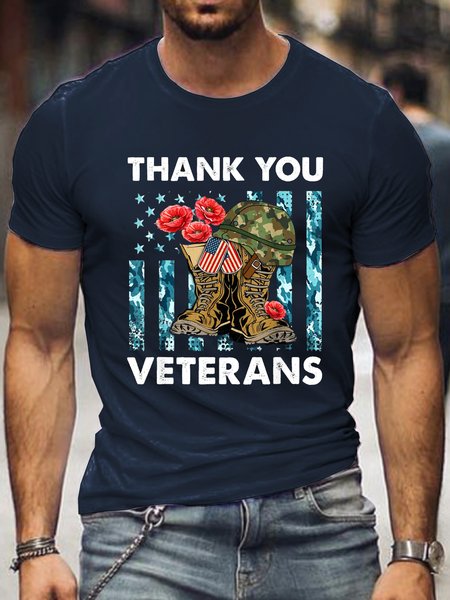

Casual Thank You Veterans Short Sleeve Shirts & Tops, Purplish blue, T-shirts