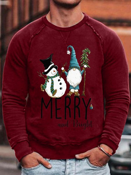 

Merry And Bright Snowman Xmas Christamas Gift Long Sleeve Hooded Sweatshirt, Wine red, Hoodies&Sweatshirts