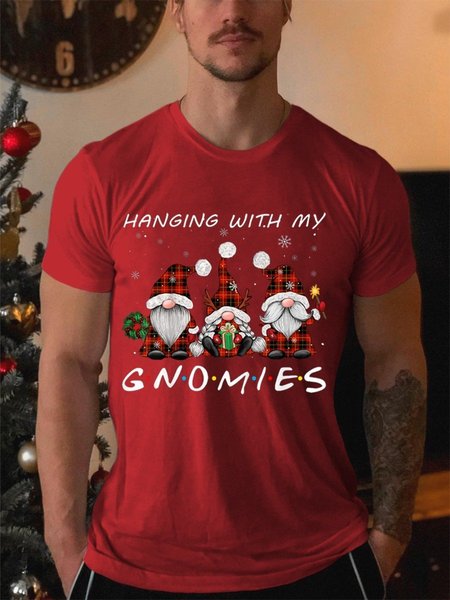 

Hanging With My Gnomies Christmas Xmas Buffalo Short Sleeve Casual Cotton Short sleeve T-shirt, Red, T-shirts