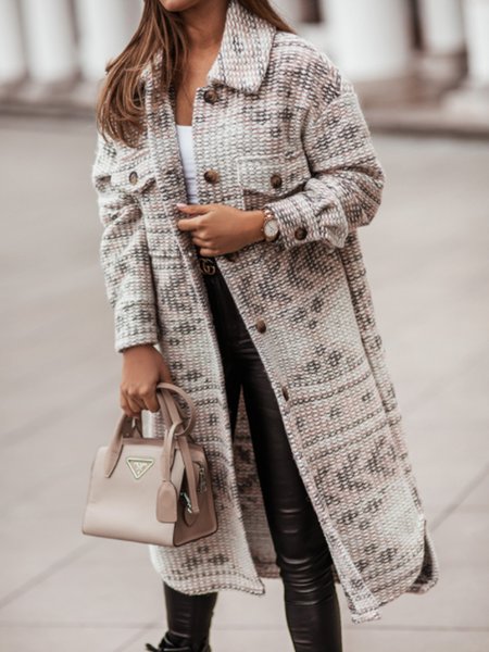 

Casual Geometric Regular Fit Outerwear, Khaki, Outerwear