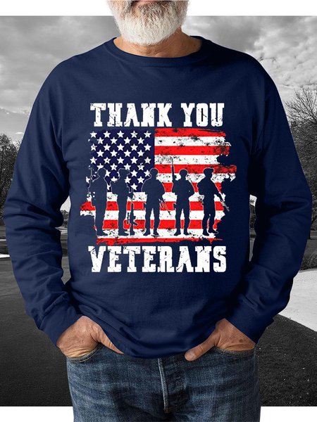 

Thank You Veterans Print Crew Neck Sweatshirt, Purplish blue, Hoodies&Sweatshirts