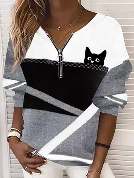 

Plus size Geometric Cat Printed Sweatshirt, Multicolor, Hoodies & Sweatshirts