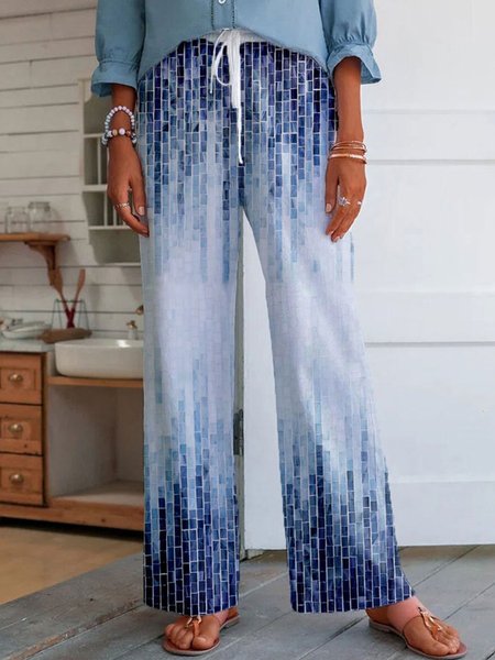 

Loosen Geometric Pants, Blue, Pants