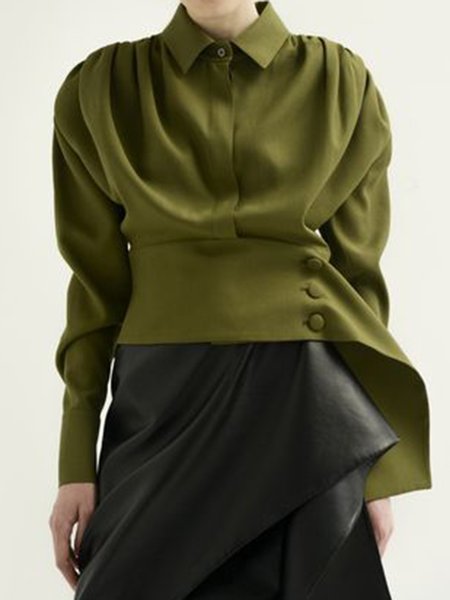 

Shirt Collar Elegant Regular Fit Solid Shirt, As picture, Blouses and Shirts