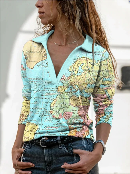 

Map Cotton Blends Casual Long sleeve Shirts & Tops, Mint, Tops