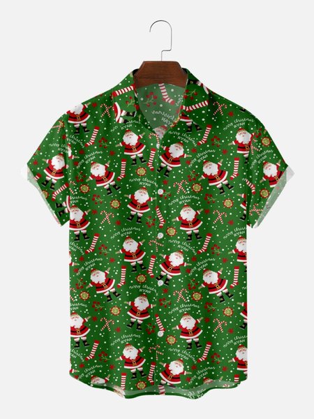 

Casual holiday style Christmas print short-sleeved shirt, Green, Shirts
