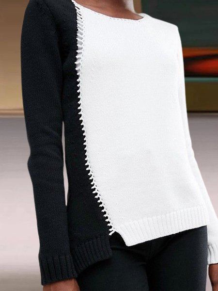 

Casual Loosen Plain Sweater, Black-white, Sweaters