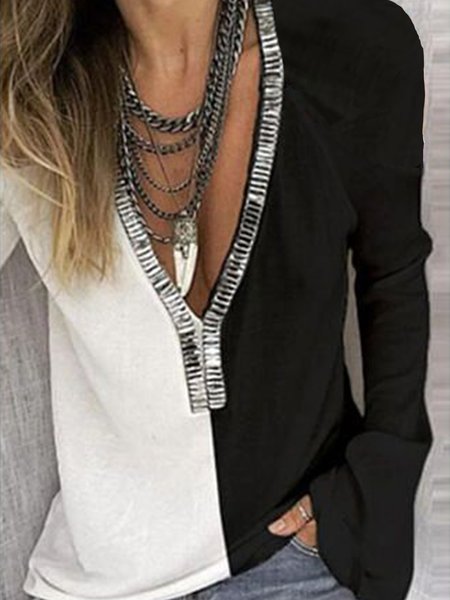 

Plain Shirts & Tops（accessory not included）, Black-white, Long sleeve tops