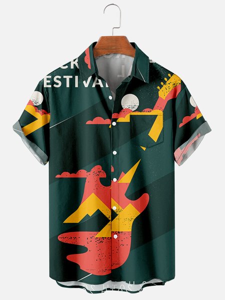 

Short Sleeve Shirt Collar Shirts, Green, Men's Floral shirt