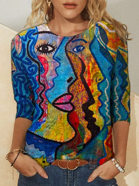 

Long Sleeve Printed Casual Crew Neck Shirts & Tops, Multicolor, T-Shirts
