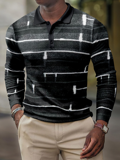 

Lapel Cotton Blends Casual Shirts & Tops, Black gray, polo