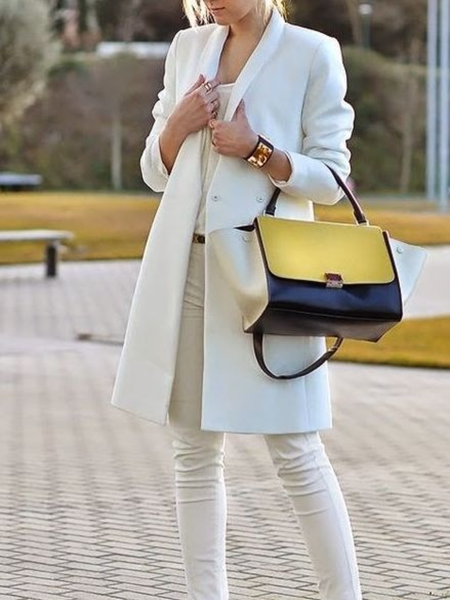 

Winter V Neck Mid-weight Work Formal Non-Stretch Outerwear, White, Coats