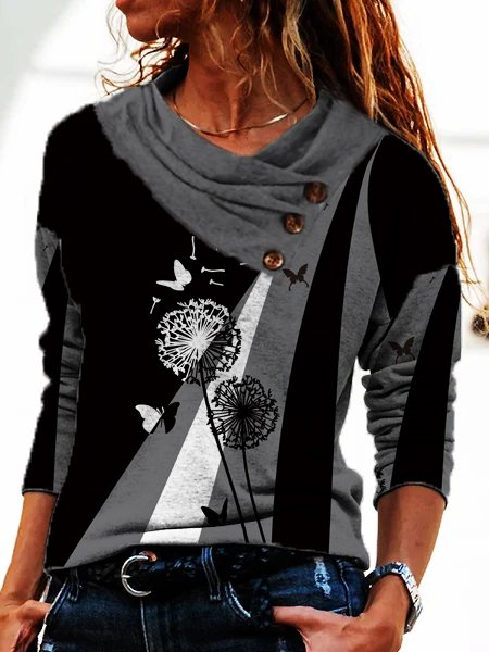 

The Dandelion Loosen Casual Cotton Blends Shirts & Tops, Black, Long sleeve tops