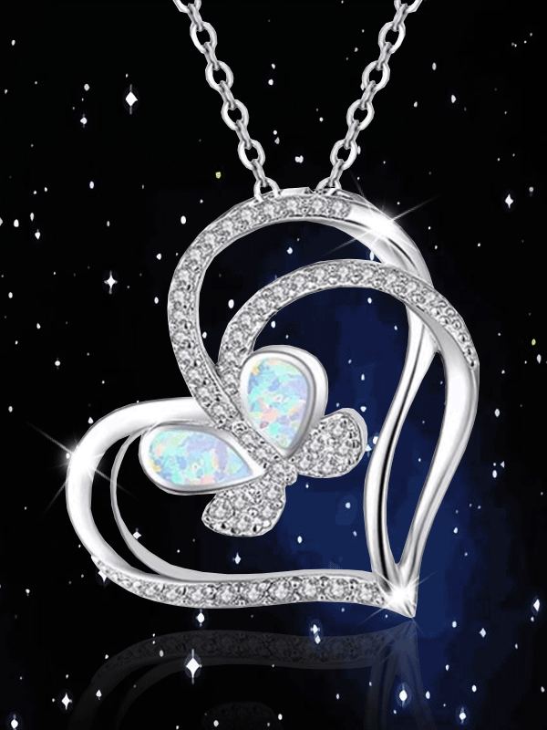 Elegant Love Rhinestone Opal Alloy Necklace, As picture, Necklaces