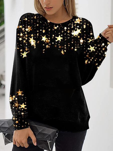 

Star Pattern Cotton Blends Regular Fit Casual Sweatshirts, Black, Hoodies & Sweatshirts