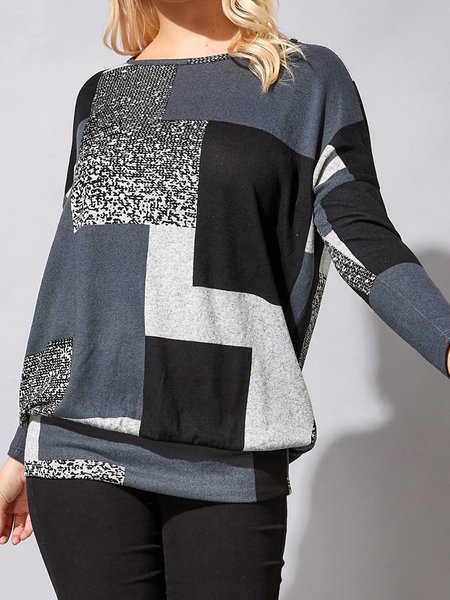 

Casual Geometric Shirts & Tops, Deep gray, Long sleeve tops
