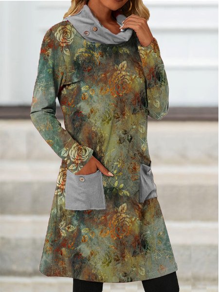 

Floral Loosen Vintage Dresses, As picture, Mini Dresses
