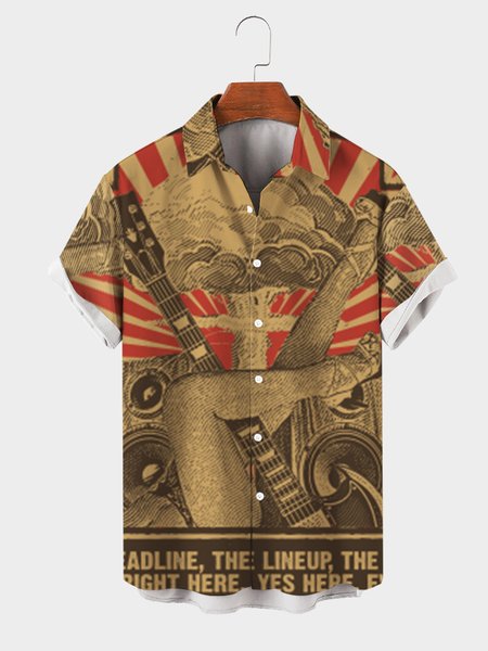 

Vintage Shirt Collar Music Shirts & Tops, Khaki, Men's Floral shirt