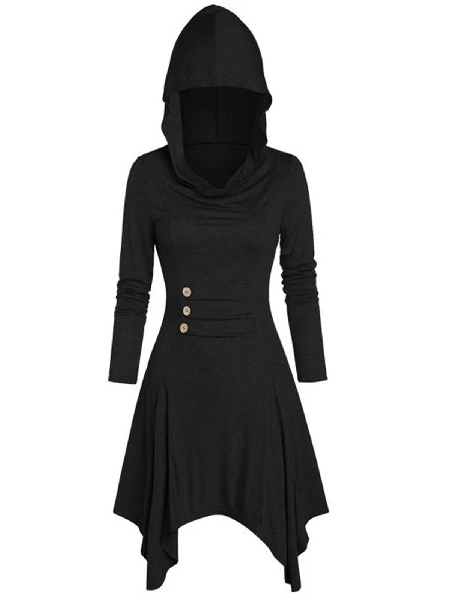 

Regular Fit Hooded Dresses, Black, Mini Dresses