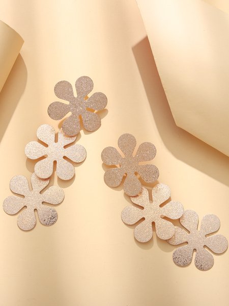 

Personalized Flower Frosted Earrings, Golden, Earrings