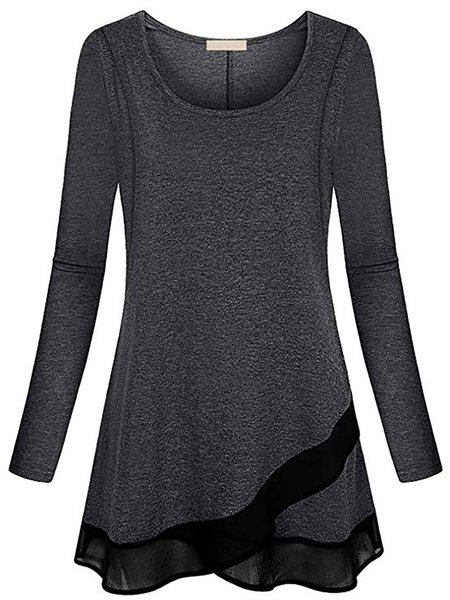

Regular Fit Solid Long Sleeves Breastfeading Functional Shirts & Tops, Gray, Tops