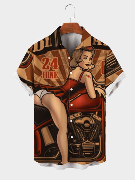 

Vintage Figure Short Sleeve Shirts & Tops, As picture, Men's Floral shirt