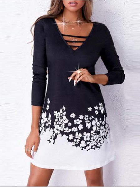 

Regular Fit Floral V Neck Dresses, Black, Floral Dresses