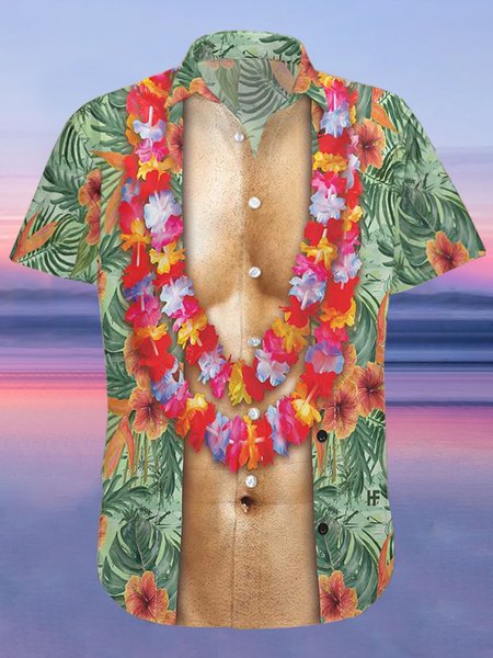 

Short Sleeve Shirt Collar Vacation Shirts & Tops, Green, Men's Floral shirt
