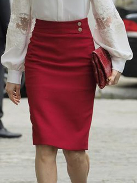 

Simple Elegant Lady Plain Vintage Skirts, Red, Midi Skirts