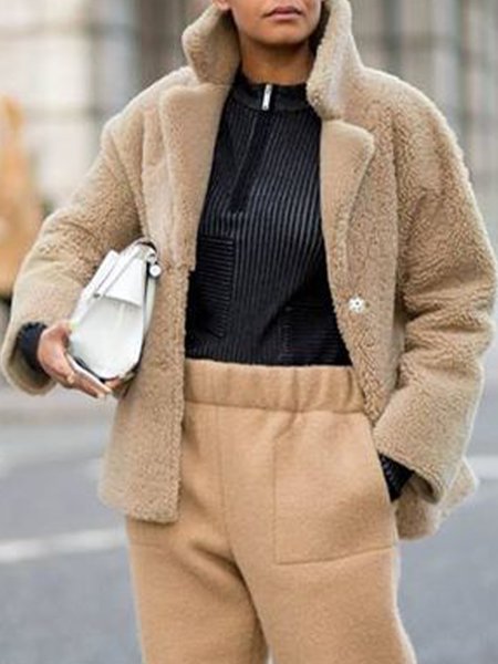 

Simple Casual Lapel Warm Outerwear, Khaki, Coats