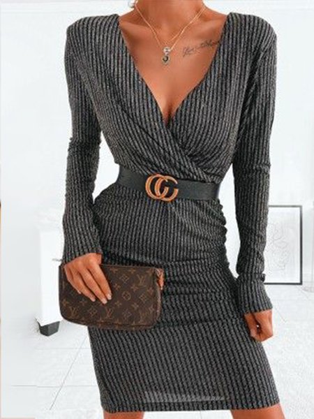 

Vintage Sweet Striped Elegant Regular Fit Dress, Black, Mini Dresses