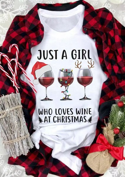 

Just A Girl Who Loves Wine At Christmas Women's Shirts & Tops, White, T-shirts
