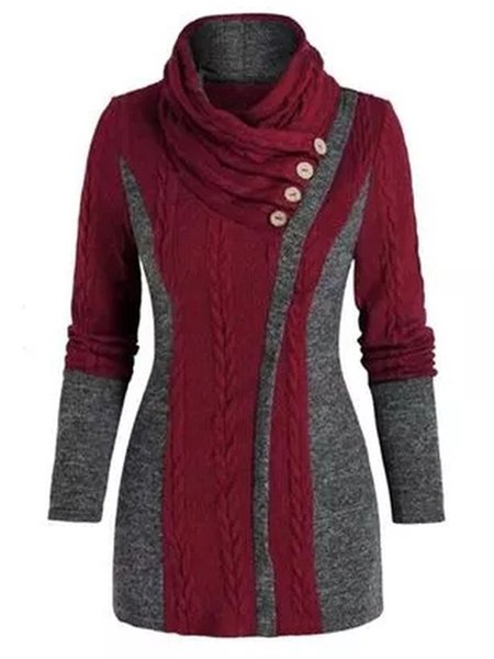 

Regular Fit Patchwork Cowl Neck Shirts & Tops, Datered, Long sleeve tops