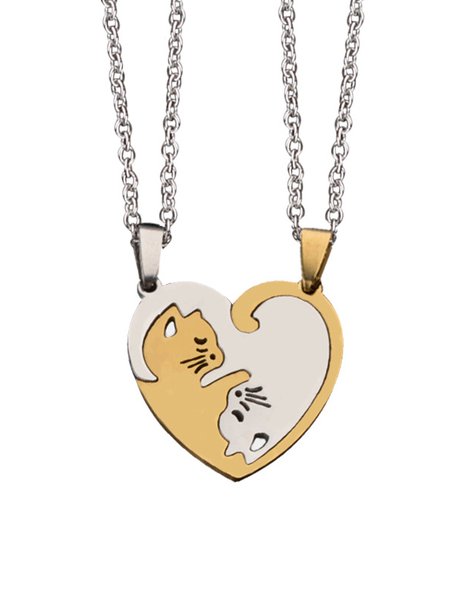 San Valentino gatto Cucitura Collana 2 pezzi, D'oro, Ring