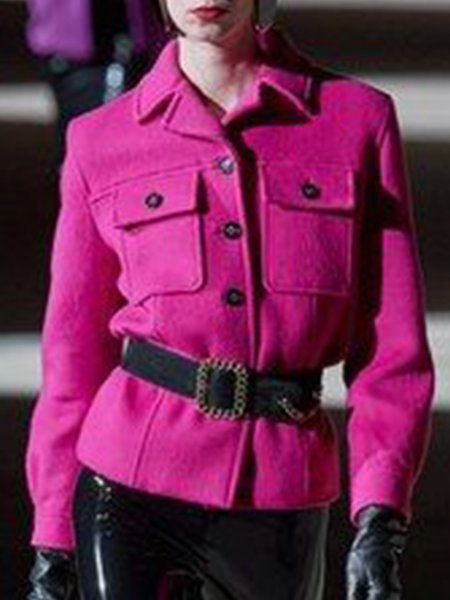

Basics Simple Casual Shirt Collar Outerwear, Rose red, Jackets